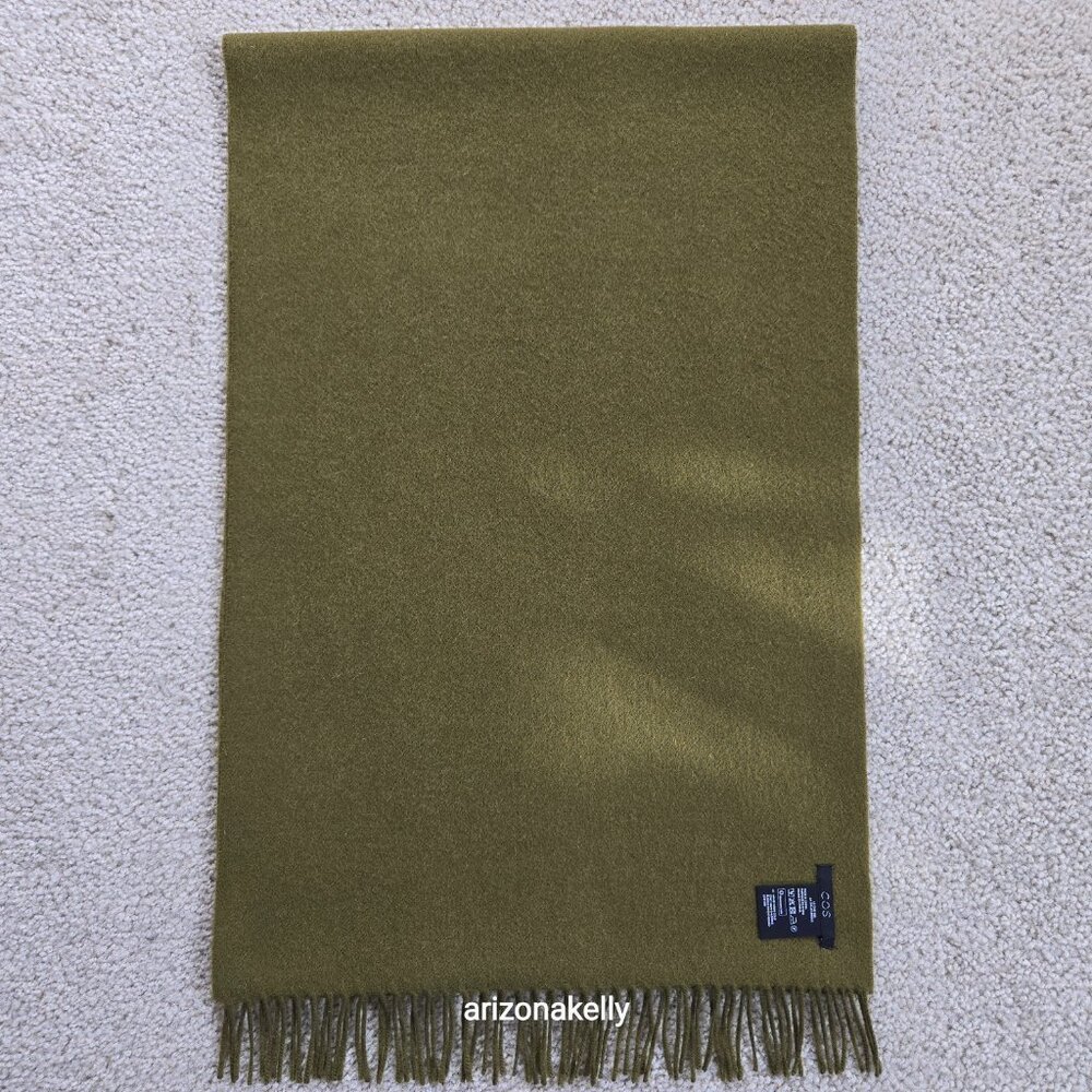 COS Wool Scarf Green Fringe Oblong - Picture 9 of 12